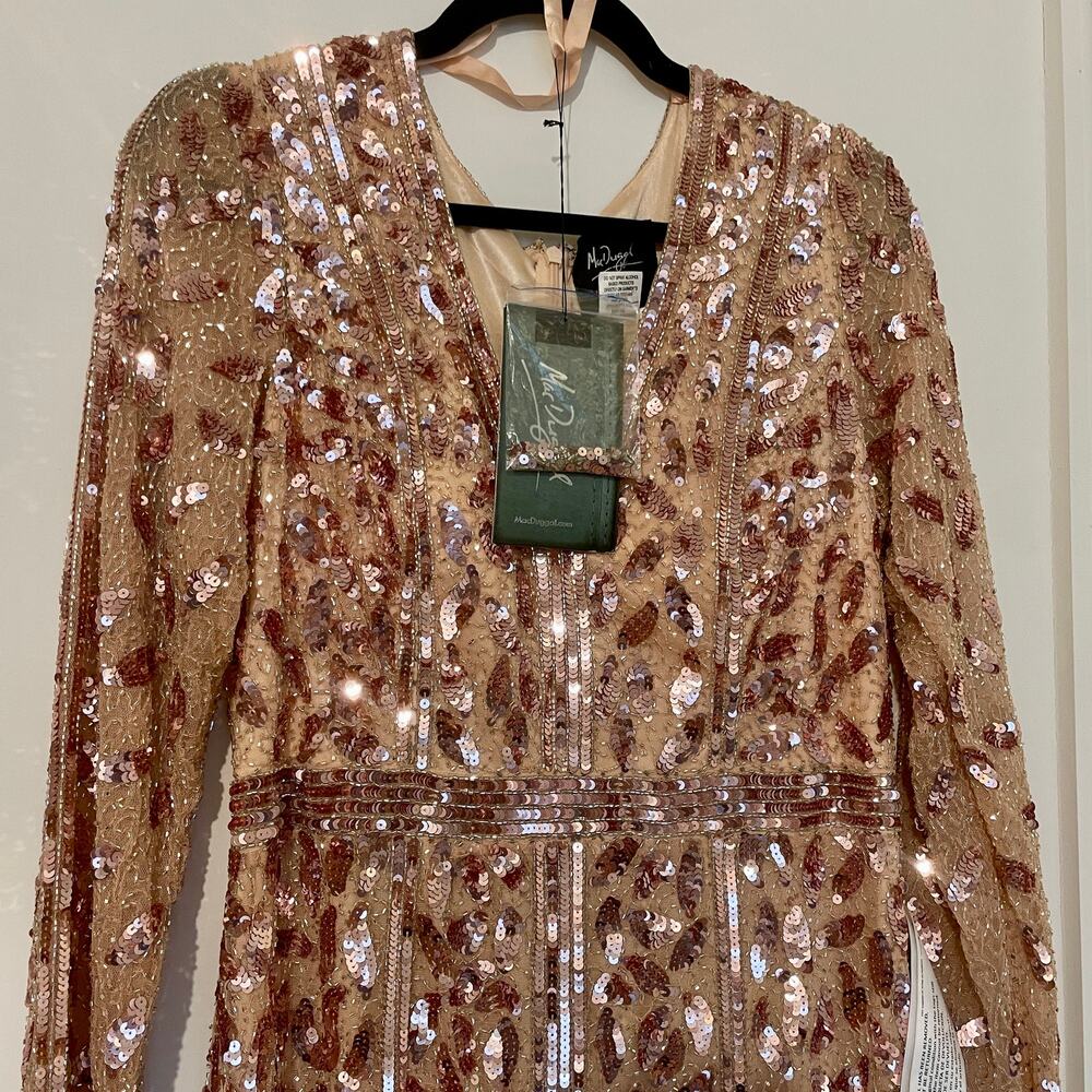 NWT Mac Duggal Rose Gold Embellished Long Sleeve Dress Formal Gown Sequins 14 - Picture 4 of 16
